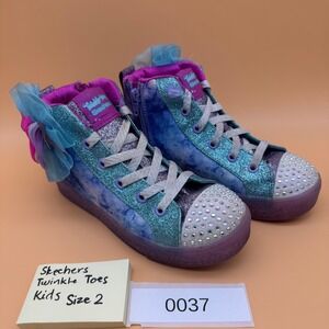 Skechers Twinkle Toes Kids High Top Sneakers Glitter Rhinestones Flower Size 2